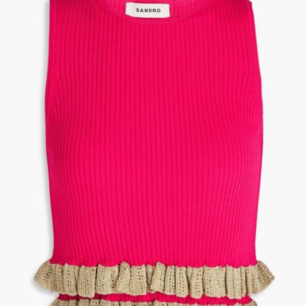 Sandro Pink and Gold Tank Top with Ruffle Trim